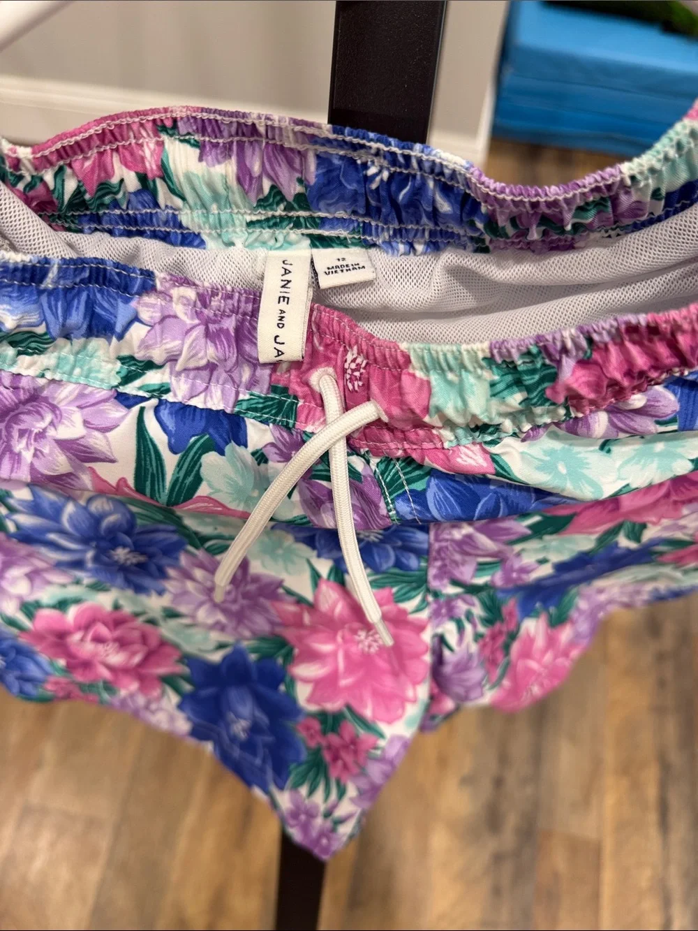 Janie and Jack Floral Print Drawstring Shorts - Pink, Purple, Blue